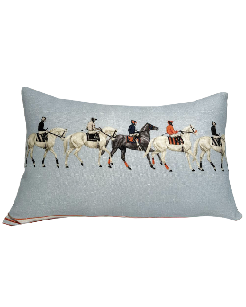 LINEN PILLOW POLO. BLUE, 12"x18"