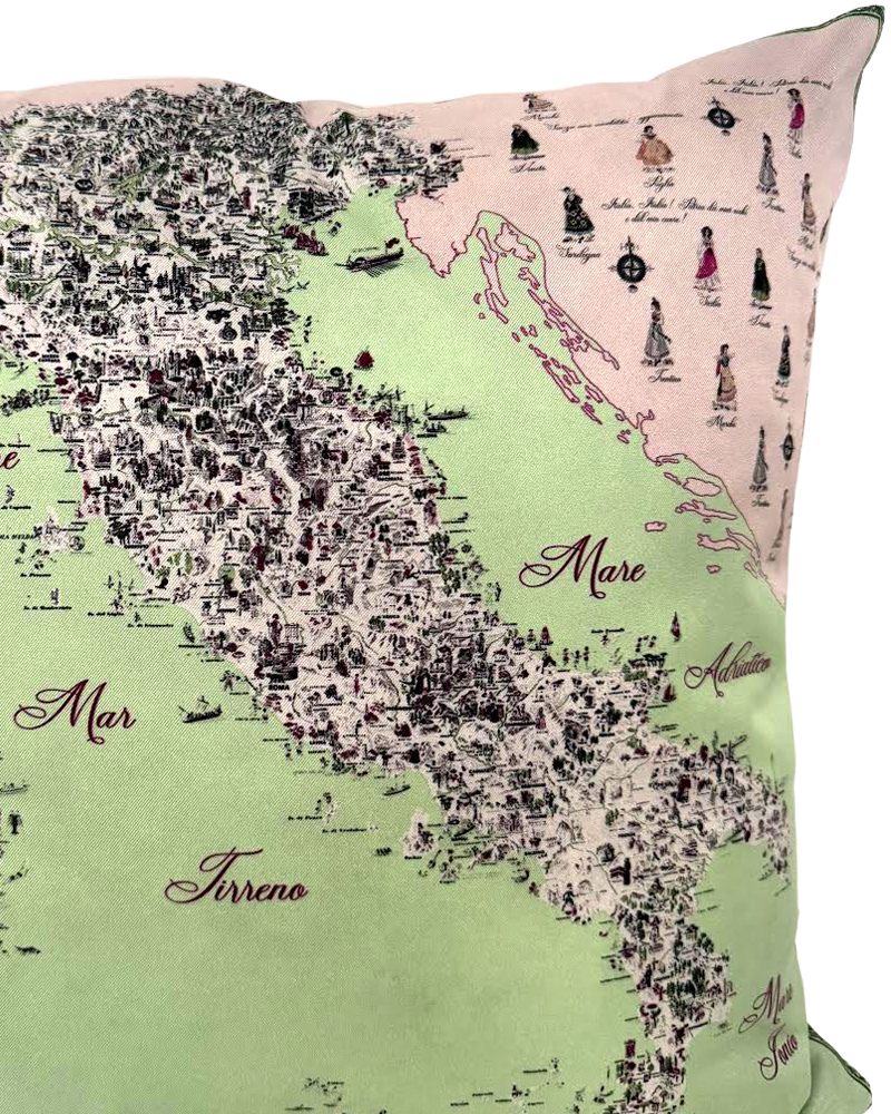 SILK PRINTED PILLOW ON BOTH SIDE: 16" X 16": MAP OF ITALY