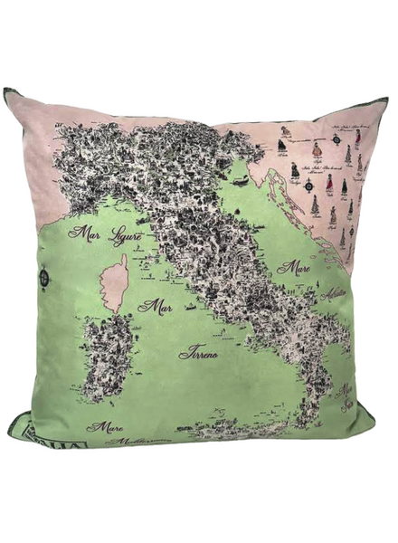 SILK PRINTED PILLOW ON BOTH SIDE: 16" X 16": MAP OF ITALY