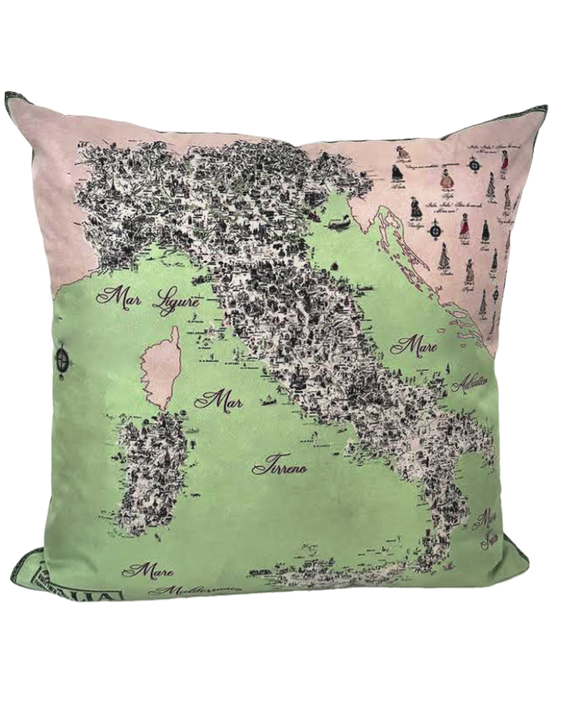 SILK PRINTED PILLOW ON BOTH SIDE: 16" X 16": MAP OF ITALY