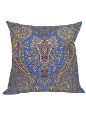 SILK PRINTED PILLOW ON BOTH SIDE: 16" X 16": PAISLEY: BLUE