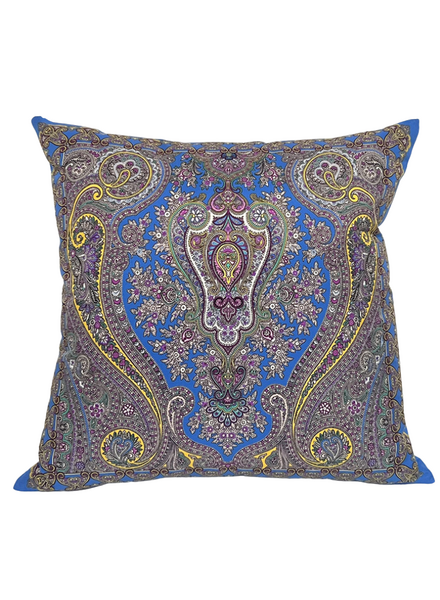 SILK PRINTED PILLOW ON BOTH SIDE: 16" X 16": PAISLEY: BLUE