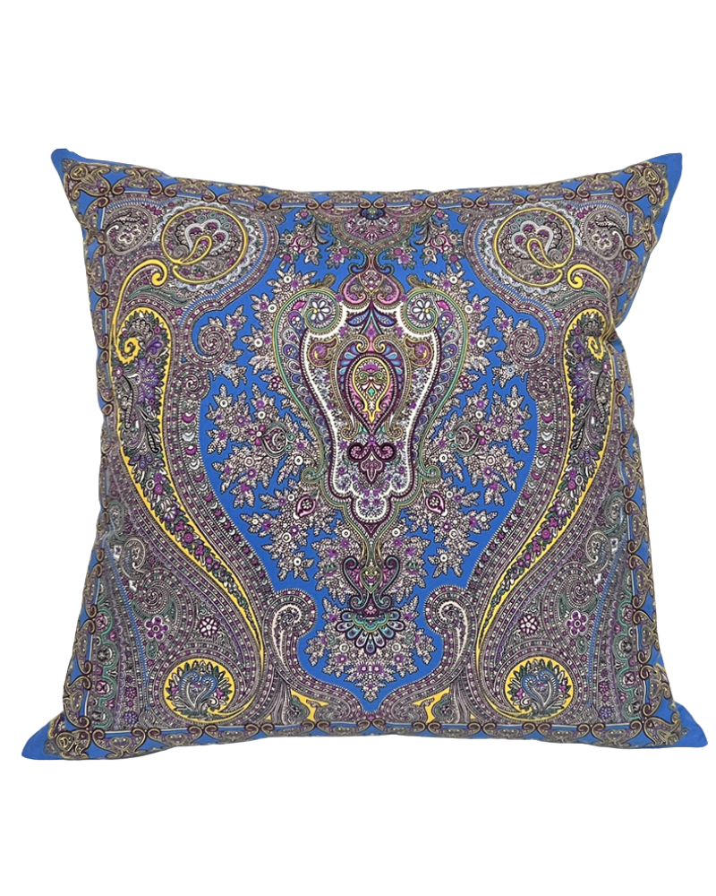 SILK PRINTED PILLOW ON BOTH SIDE: 16" X 16": PAISLEY: BLUE