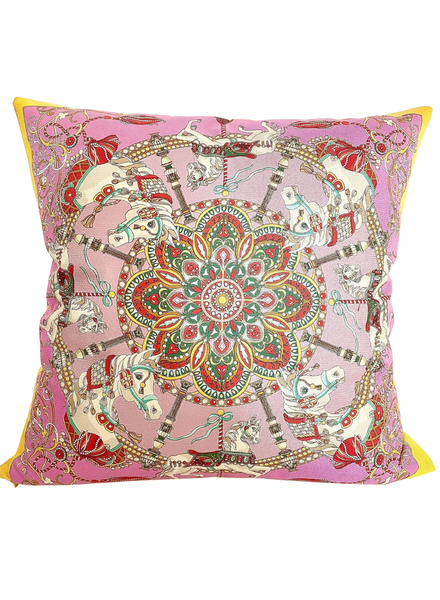 SILK PRINTED SCARF ON BOTH SIDE: 24" X 24": TOY HORSES-CANDY
