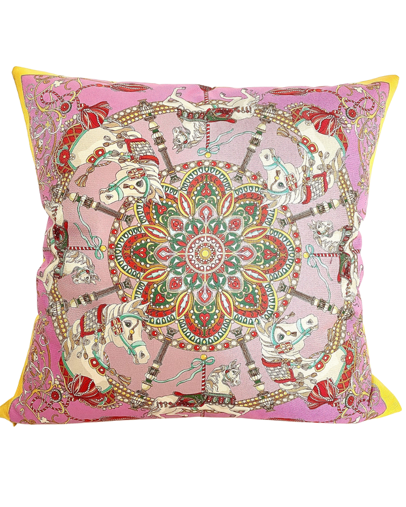 SILK PRINTED SCARF ON BOTH SIDE: 24" X 24": TOY HORSES-CANDY