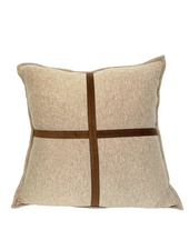 PALERMO CASHMERE PILLOW WITH CROSS SUEDE: 21" X 21": TAUPE