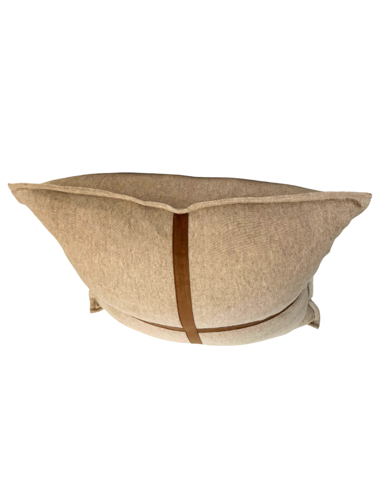PALERMO CASHMERE PILLOW WITH CROSS SUEDE: 21" X 21": TAUPE