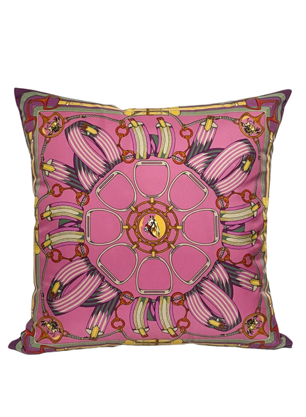 SILK PRINTED PILLOW ON BOTH SIDE: 16" X 16": STIRRUPS: FLAMINGO