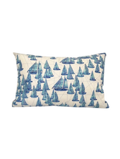SILK PRINTED PILLOW: BOAT/ ZIG ZAG : BLUE 12"X18"