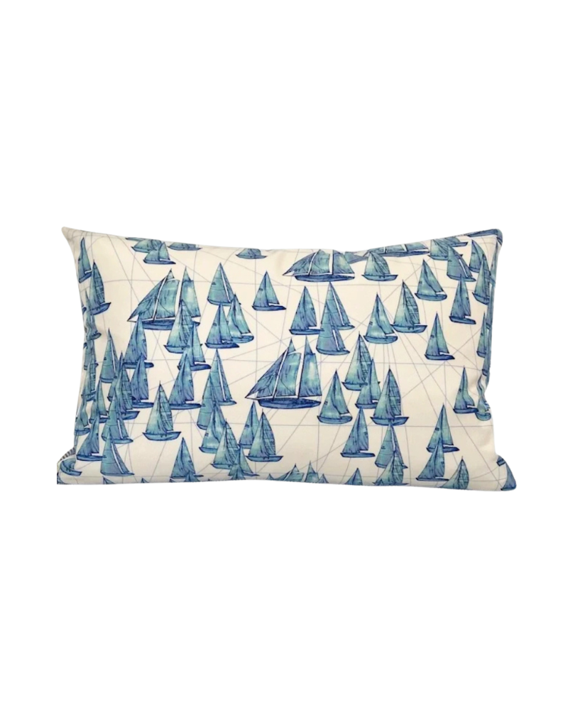 SILK PRINTED PILLOW: BOAT/ ZIG ZAG : BLUE 12"X18"
