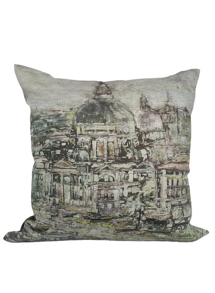 SILK PRINTED  PILLOW ON BOTH SIDE : VENICE SAGE PILLOW : 21" X 21"