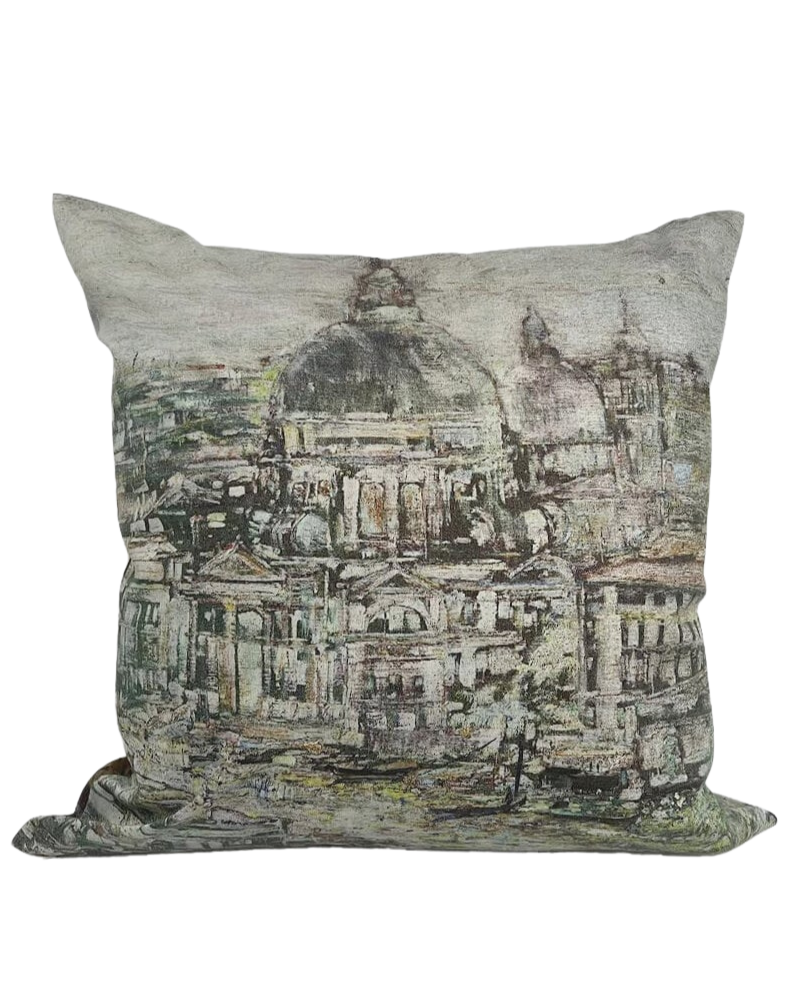 SILK PRINTED  PILLOW ON BOTH SIDE : VENICE SAGE PILLOW : 21" X 21"