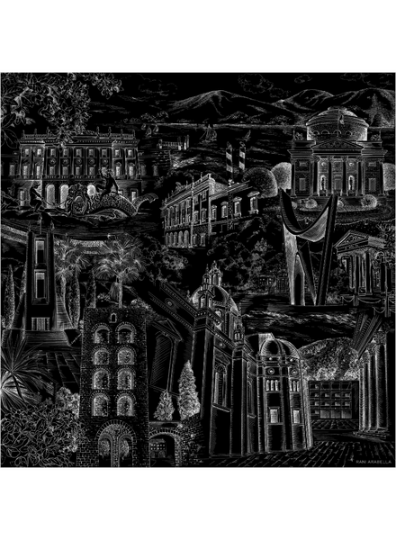 CASHMERE PRINTED SCARF: MODERN COMO: BLACK