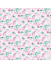 CASHMERE PRINTED SCARF: TULIPS: AQUA PINK