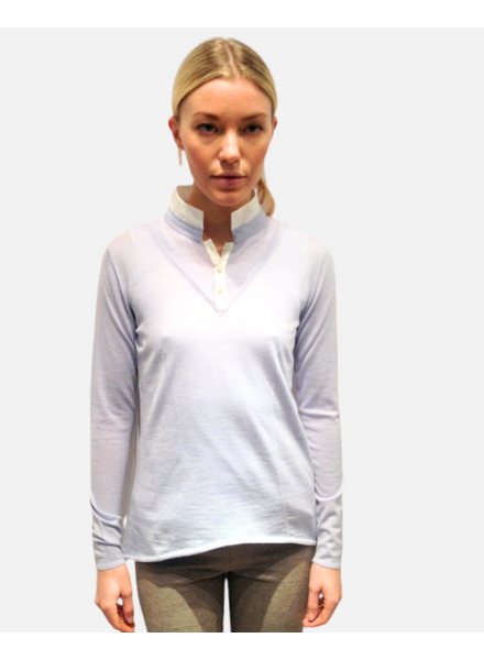 POPELINE COLLAR ASYMMETRICAL SWEATER: LIGHT BLUE
