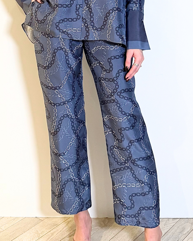 SILK PRINTED PANTS: DEVON : BLUE