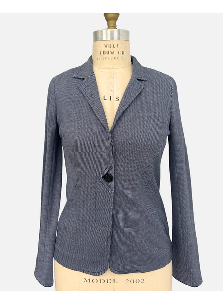 JERSEY STRIPED 1 BUTTON BLAZER: BLUE-WHITE