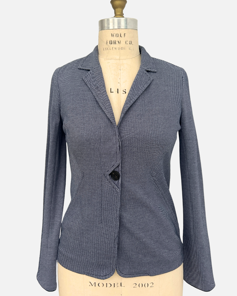 JERSEY STRIPED 1 BUTTON BLAZER: BLUE-WHITE