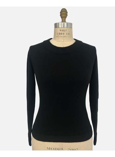 CASHMERE CREW NECK WITH JEWEL KNIT DETAIL: BLACK