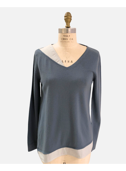 ASYMMETRICAL TUNIC W/ POPELINE DETAIL: 100% CASHMERE: JEANS