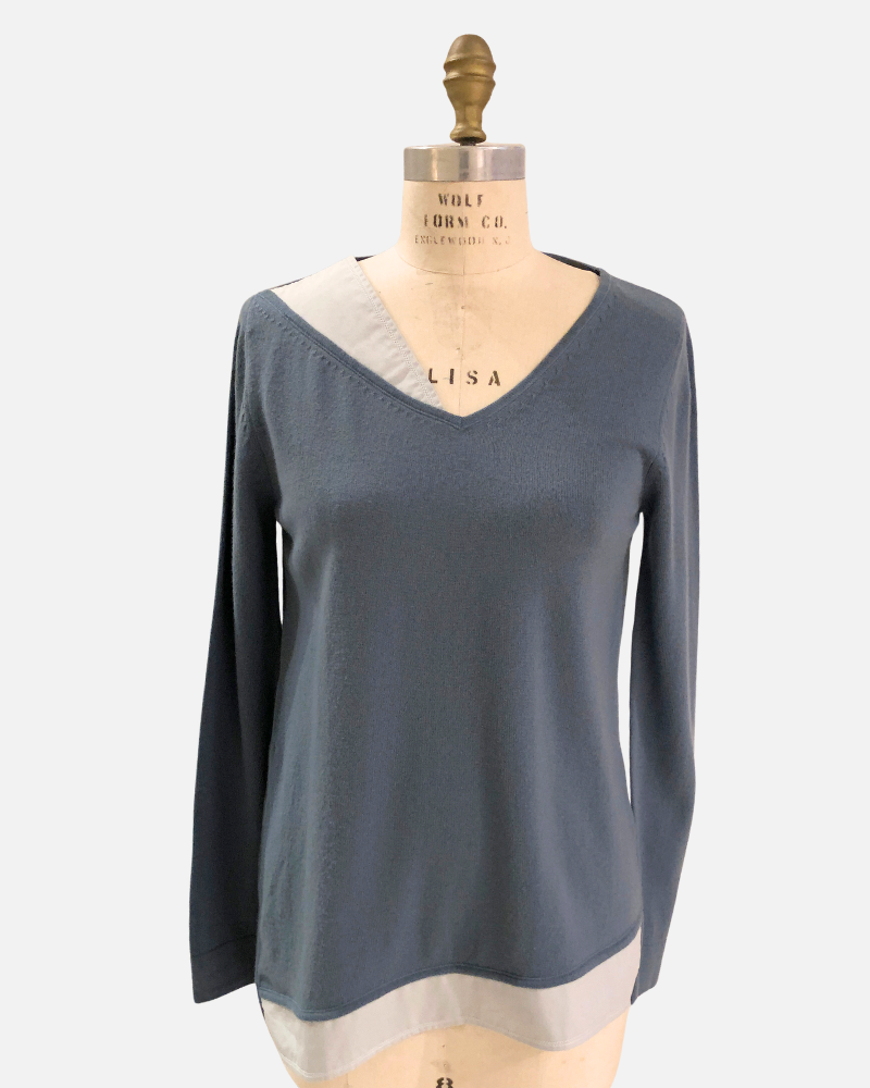 ASYMMETRICAL TUNIC W/ POPELINE DETAIL: 100% CASHMERE: JEANS