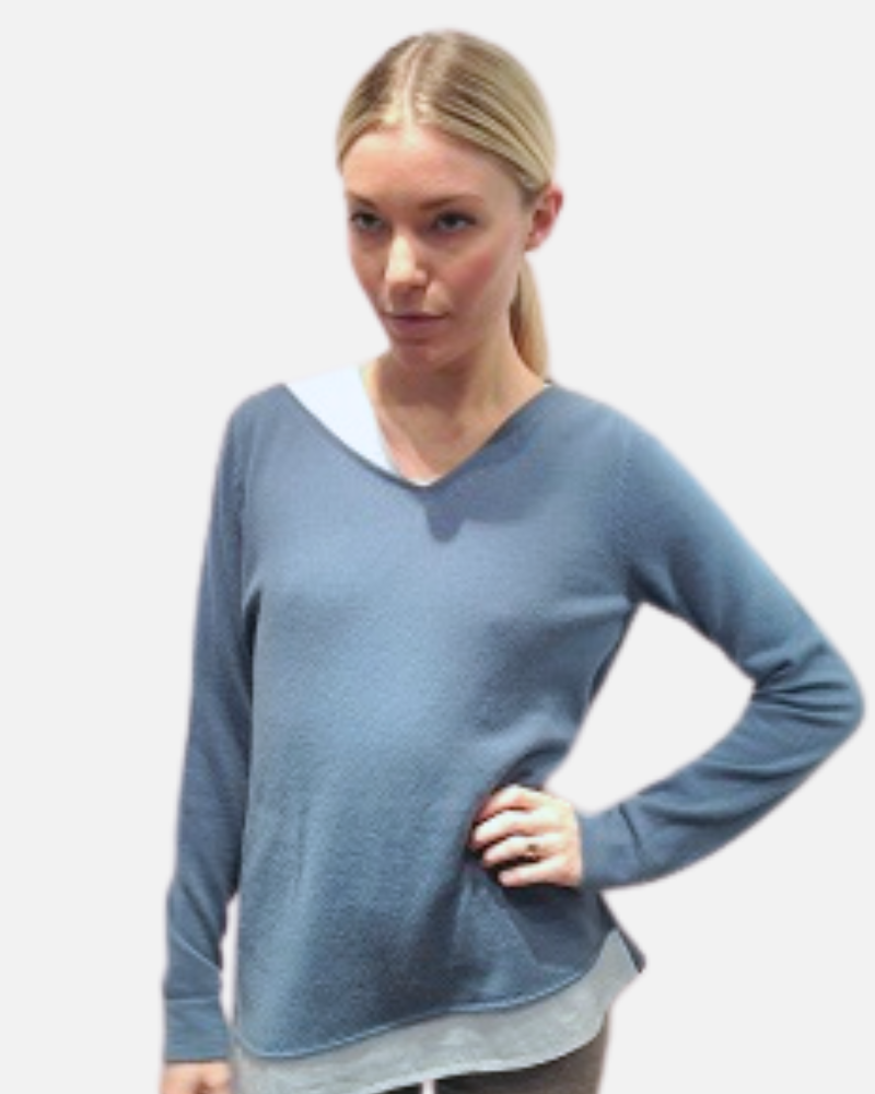 ASYMMETRICAL TUNIC W/ POPELINE DETAIL: 100% CASHMERE: JEANS