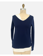 ASYMMETRICAL TUNIC W/ POPELINE DETAIL: 100% CASHMERE: NAVY
