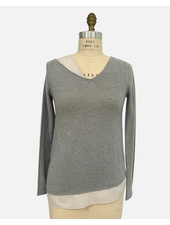 ASYMMETRICAL TUNIC W/ POPELINE DETAIL: 100% CASHMERE: GRAY