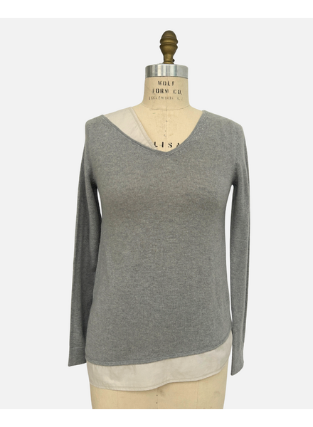 ASYMMETRICAL TUNIC W/ POPELINE DETAIL: 100% CASHMERE: GRAY