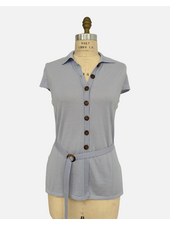 SHORT SLEEVES BELTED TUNIC, LIGHT BLUE