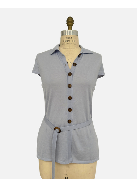 SHORT SLEEVES BELTED TUNIC, LIGHT BLUE