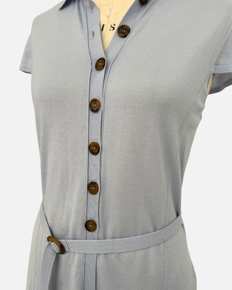 SHORT SLEEVES BELTED TUNIC, LIGHT BLUE