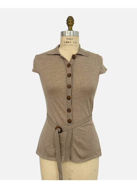 SHORT SLEEVES BELTED TUNIC TAUPE
