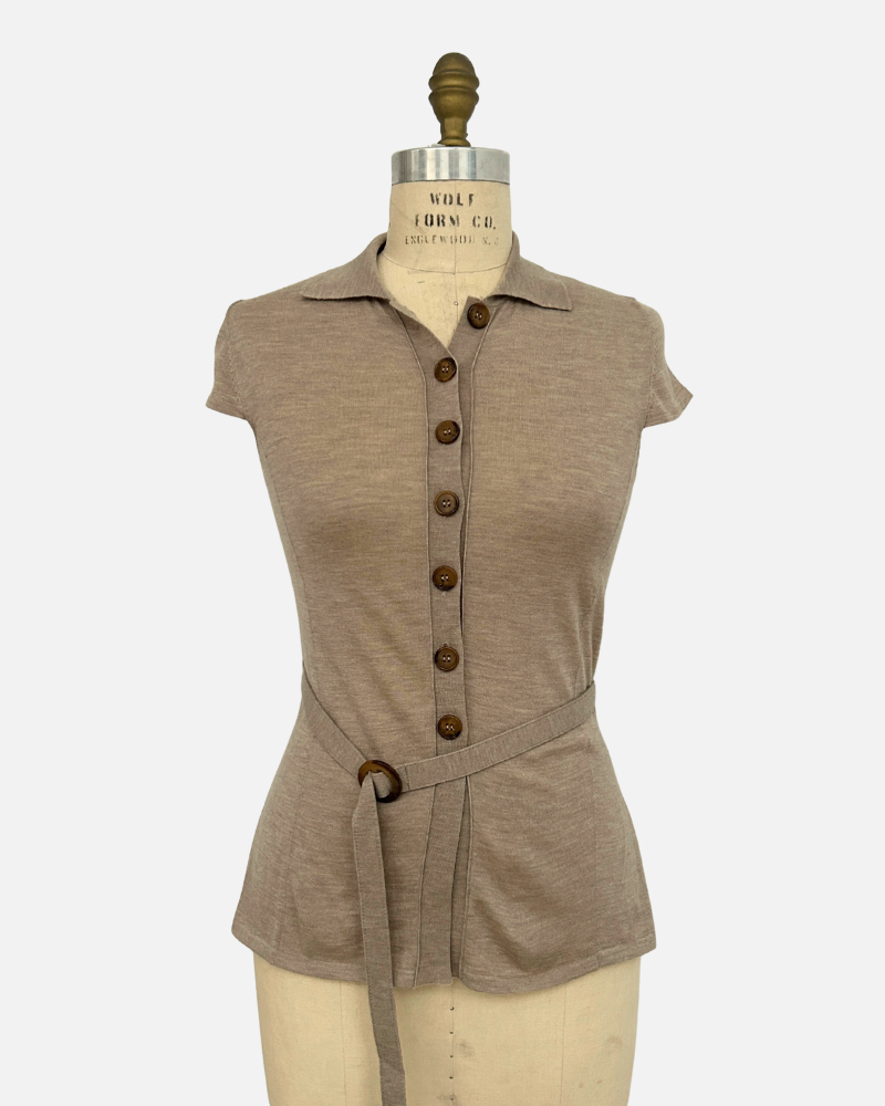 SHORT SLEEVES BELTED TUNIC TAUPE