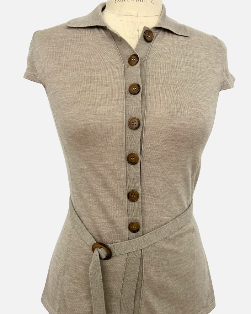 SHORT SLEEVES BELTED TUNIC TAUPE
