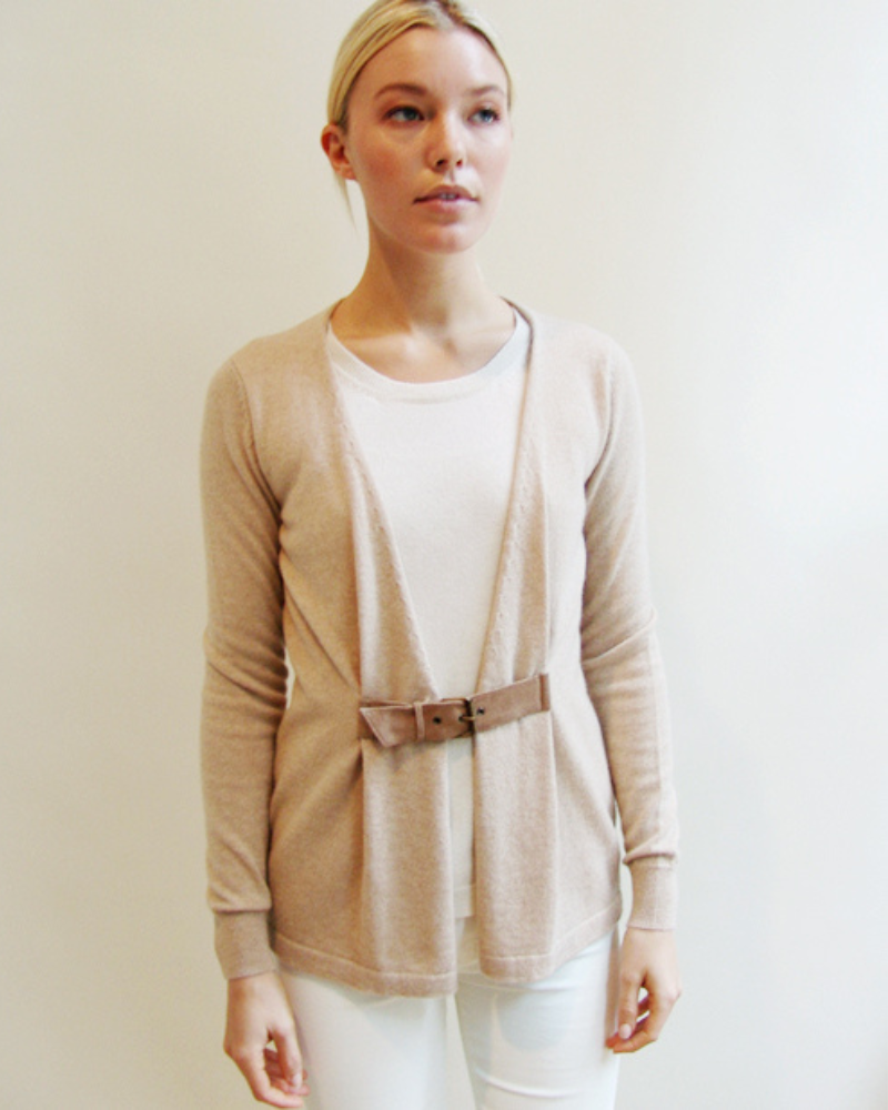 SWEATER WITH ATTACHED SHELL, CAMEL-IVORY
