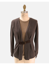 SWEATER WITH ATTACHED SHELL:  CHOCOLATE  WITH TAUPE
