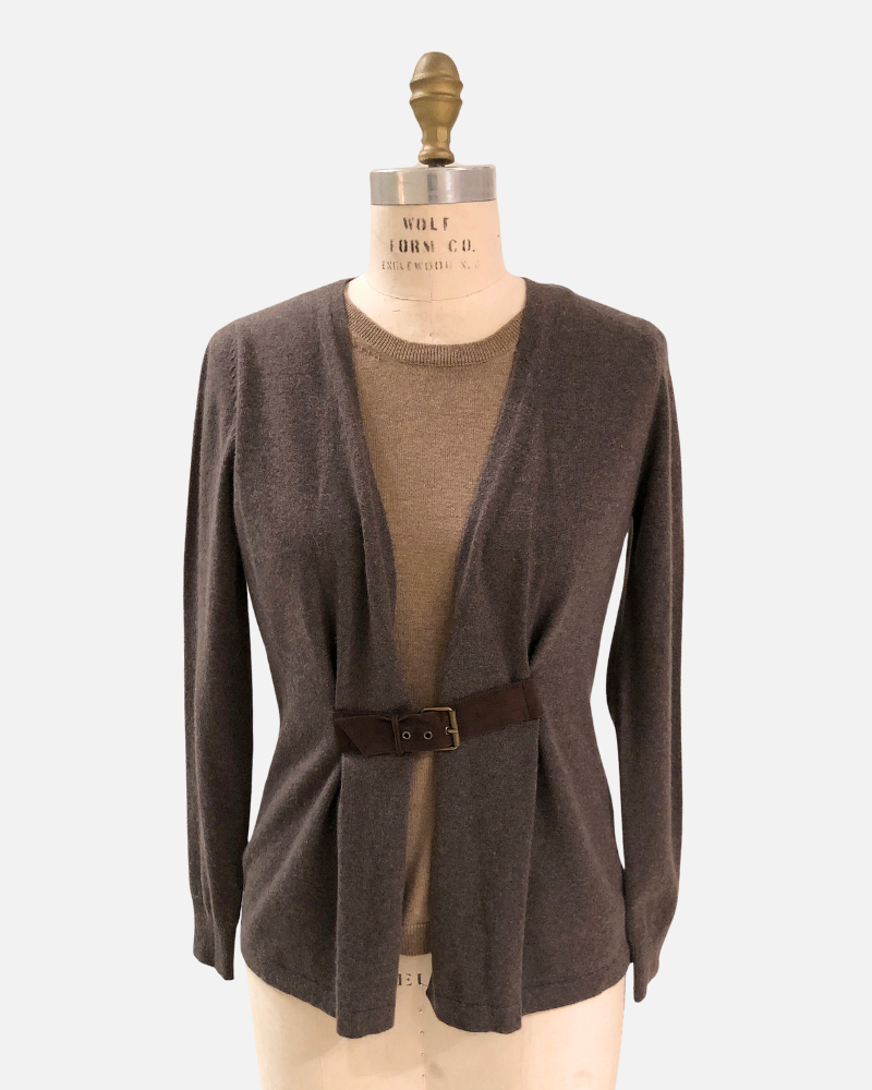 SWEATER WITH ATTACHED SHELL:  CHOCOLATE  WITH TAUPE