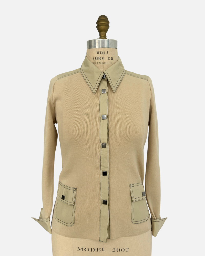 SHIRT WITH JACKET POCKETS: CAMEL