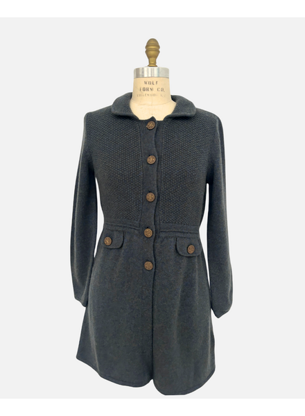 CASHMERE KNITTED LONG JACKET: BLUE MELANGE