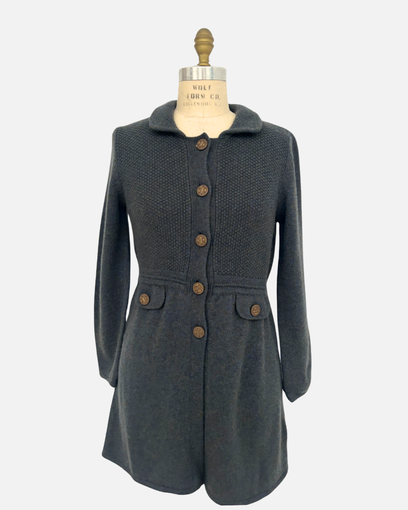 CASHMERE KNITTED LONG JACKET: BLUE MELANGE