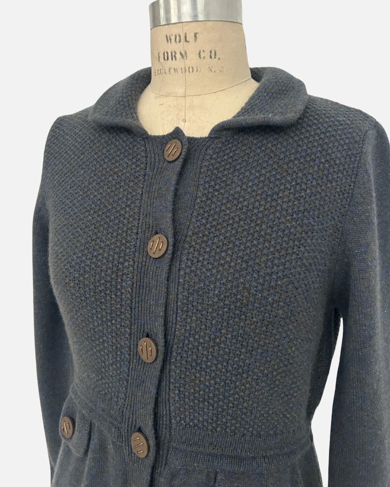 CASHMERE KNITTED LONG JACKET: BLUE MELANGE