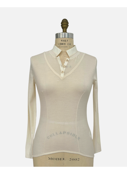 POPELINE COLLAR ASYMMETRICAL SWEATER: SUPERFINE CASHMERE: IVORY