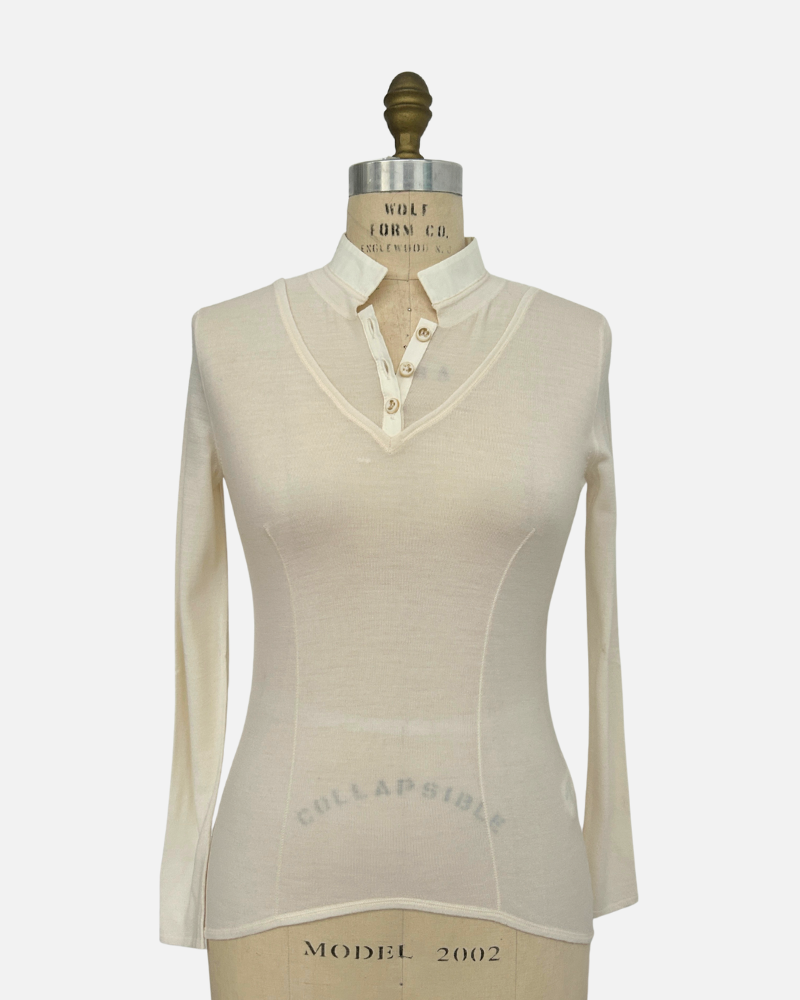 POPELINE COLLAR ASYMMETRICAL SWEATER: SUPERFINE CASHMERE: IVORY