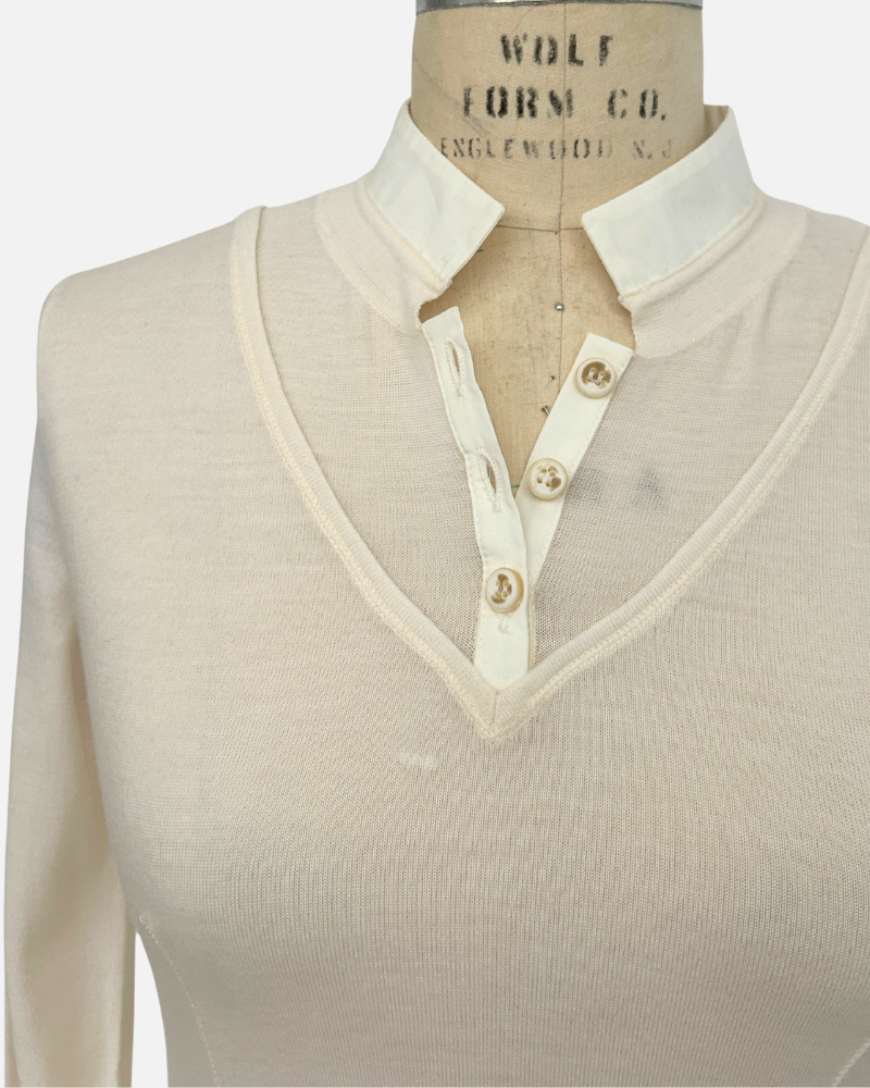 POPELINE COLLAR ASYMMETRICAL SWEATER: SUPERFINE CASHMERE: IVORY