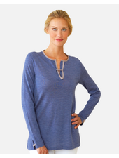 SPLIT NECK SUPERFINE CASHMERE: DENIM JEAN