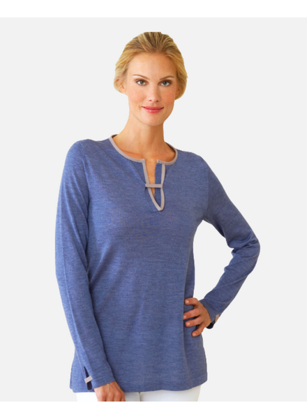SPLIT NECK SUPERFINE CASHMERE: DENIM JEAN