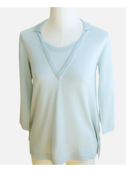 POLO WITH INSET: OPAL: MEDIUM SUPERFINE CASHMERE
