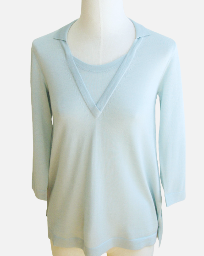 POLO WITH INSET: OPAL: MEDIUM SUPERFINE CASHMERE