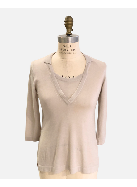 POLO WITH INSET: NEUTRAL: MEDIUM SUPERFINE CASHMERE